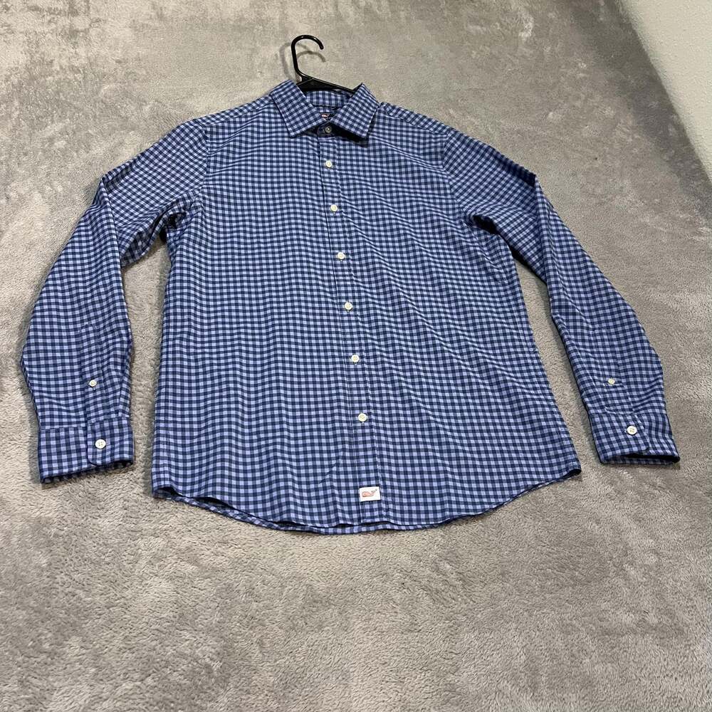 Vineyard Vines Performance Cooper Shirt Mens Medium Blue Check Slim Fit Casual